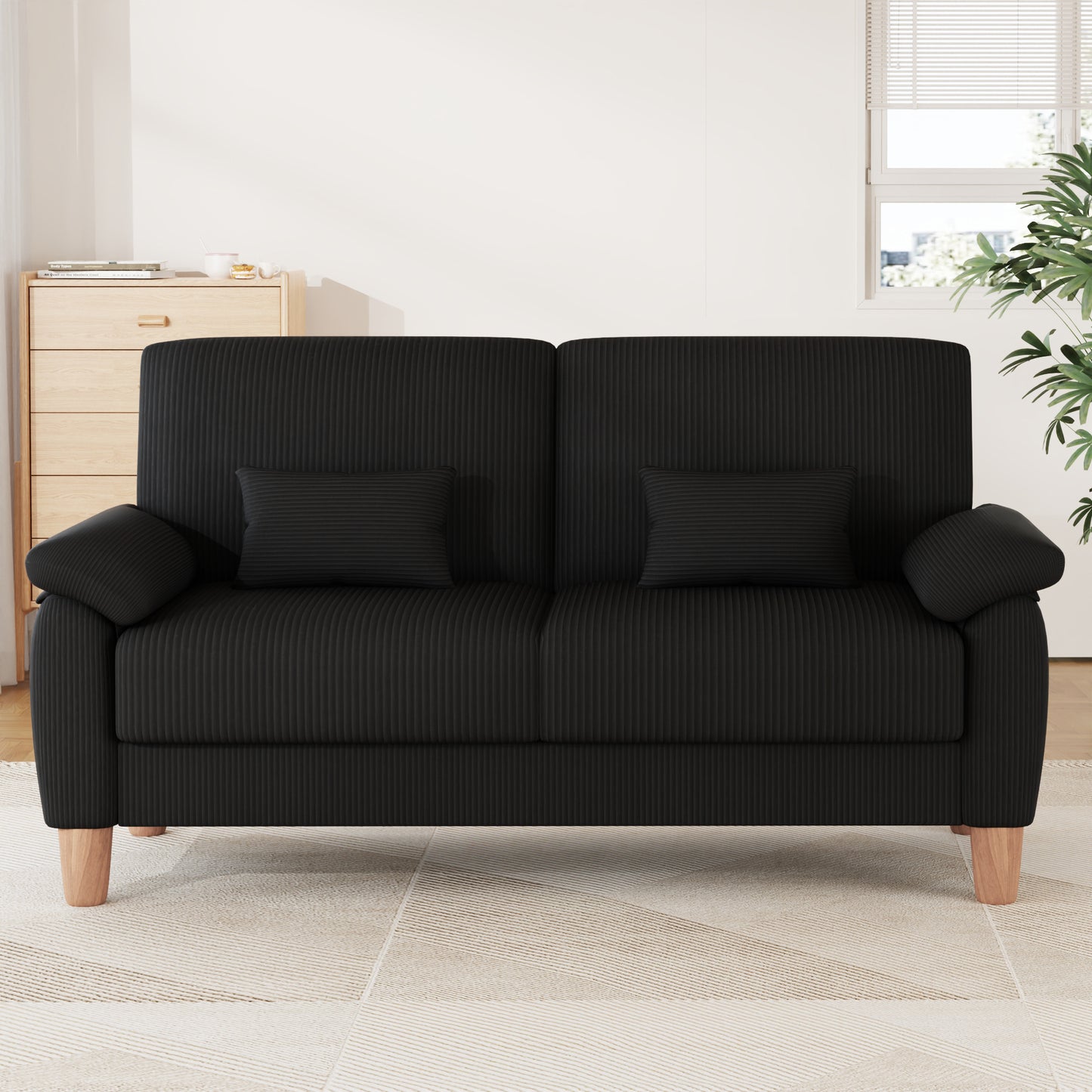 71” Corduroy Sofa for Living Room, AAQZ Small Comfy Couch for Small Space, One Box, Loveseat,Black