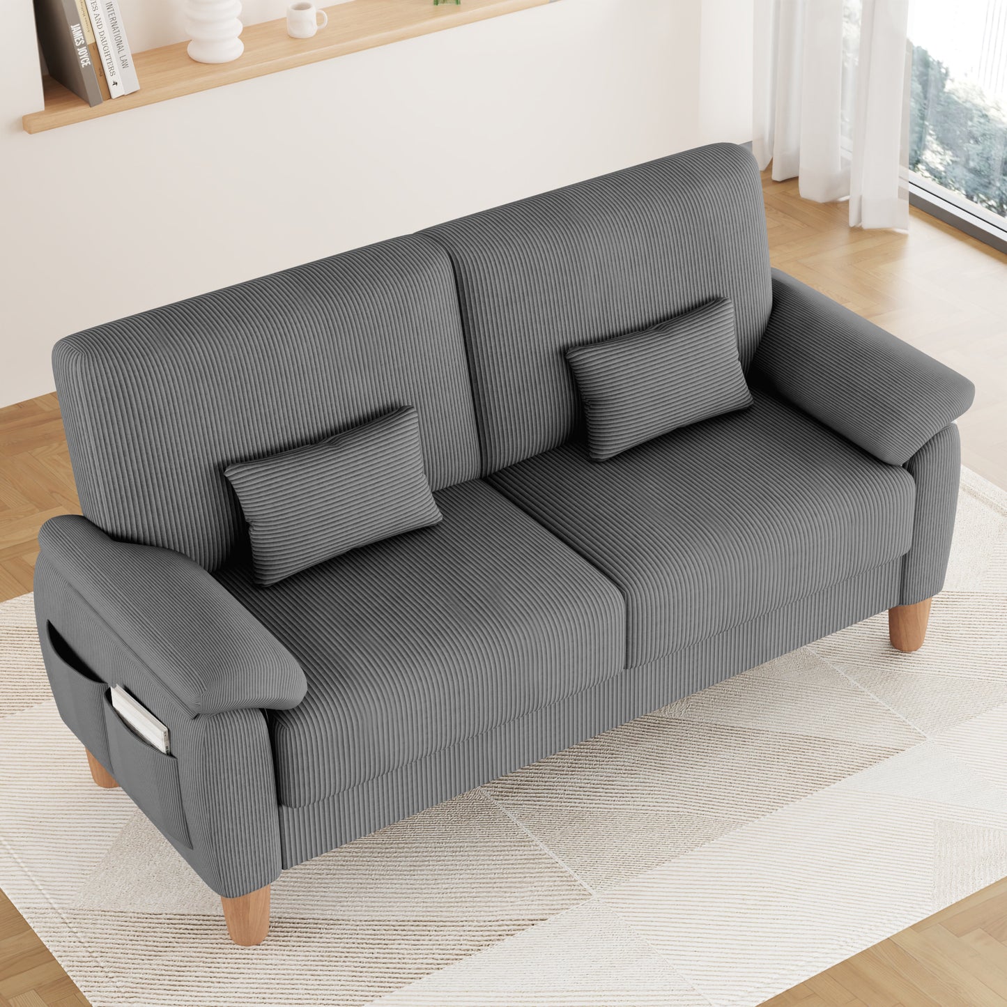 71” Corduroy Sofa for Living Room, AAQZ Small Comfy Couch for Small Space, One Box, Loveseat,Gray