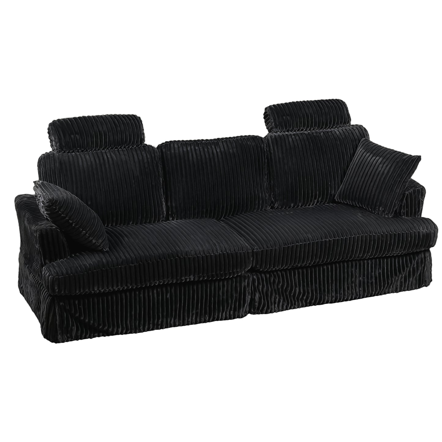 87" Corduroy Couch with Headrest for Living Room, 2 Seater Sofa with 2 Pillow, Loveseat with Spring Cushions - Black