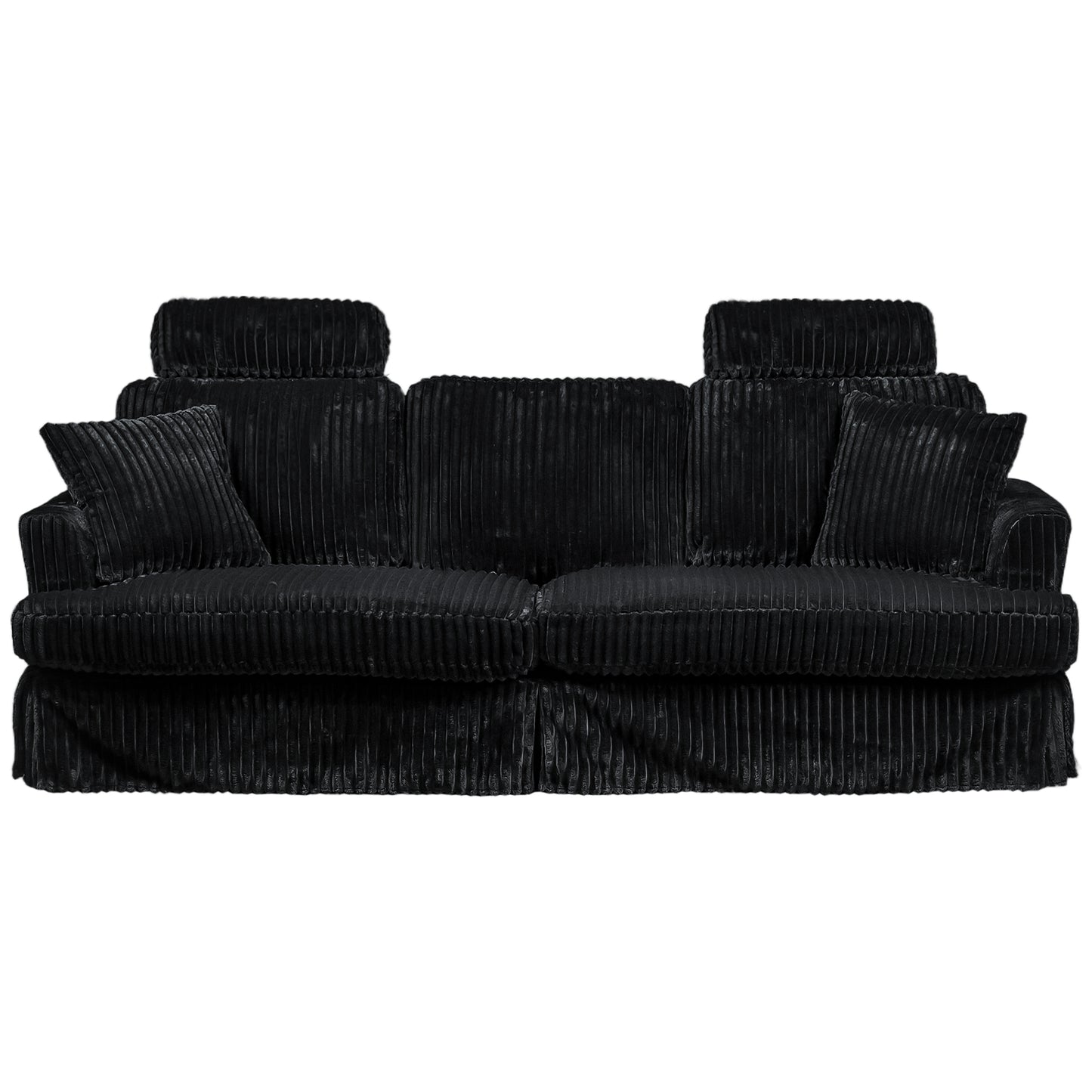87" Corduroy Couch with Headrest for Living Room, 2 Seater Sofa with 2 Pillow, Loveseat with Spring Cushions - Black
