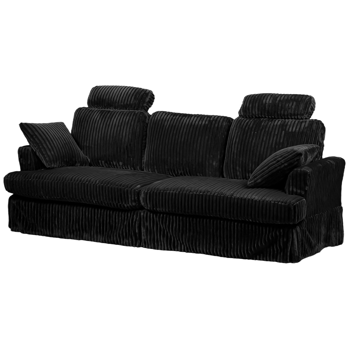 87" Corduroy Couch with Headrest for Living Room, 2 Seater Sofa with 2 Pillow, Loveseat with Spring Cushions - Black