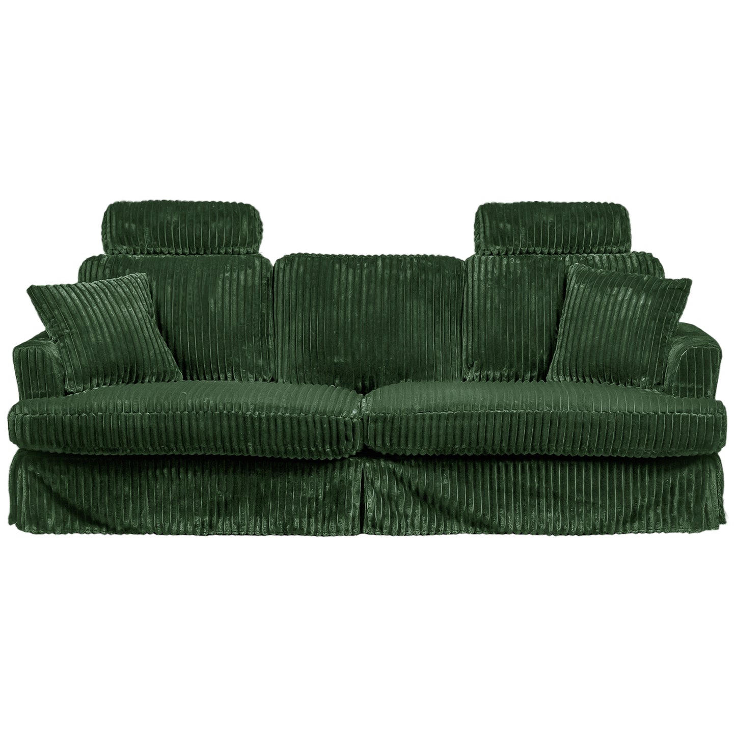 87" Corduroy Couch with Headrest for Living Room, 2 Seater Sofa with 2 Pillow, Loveseat with Spring Cushions - Green