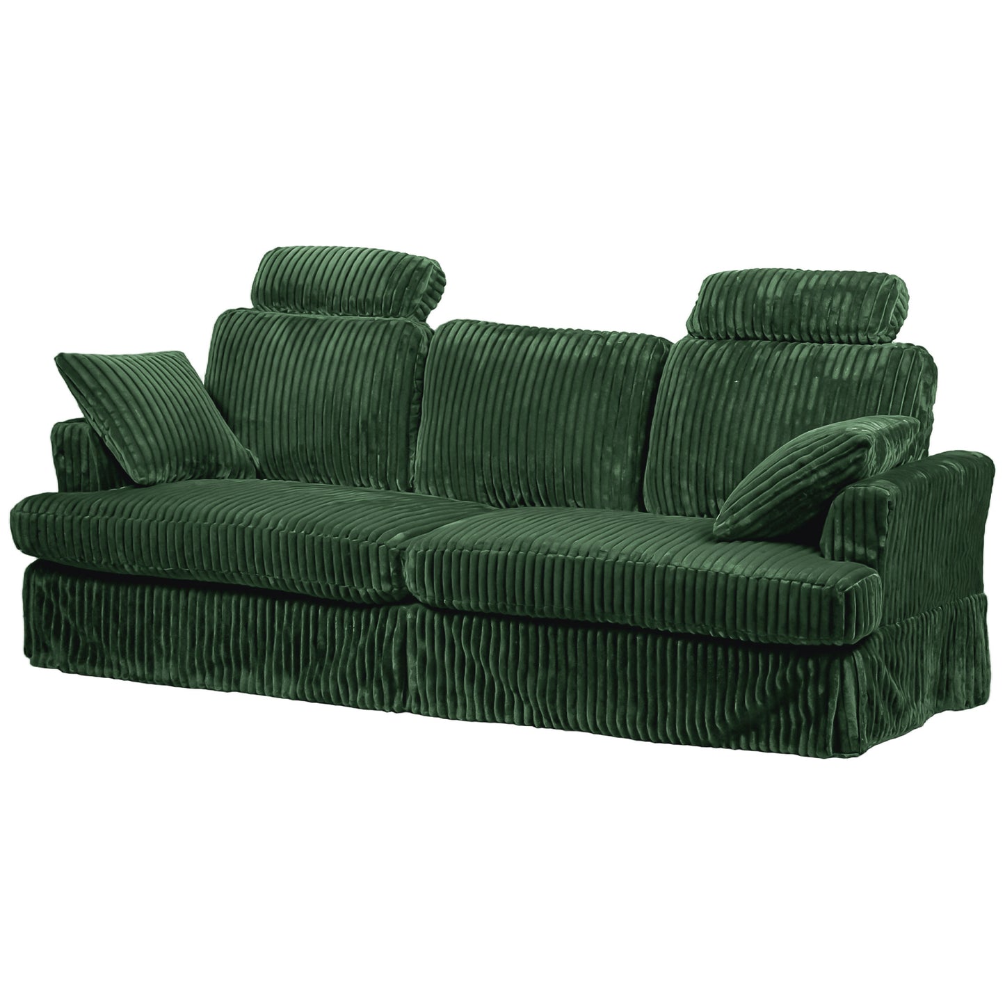 87" Corduroy Couch with Headrest for Living Room, 2 Seater Sofa with 2 Pillow, Loveseat with Spring Cushions - Green