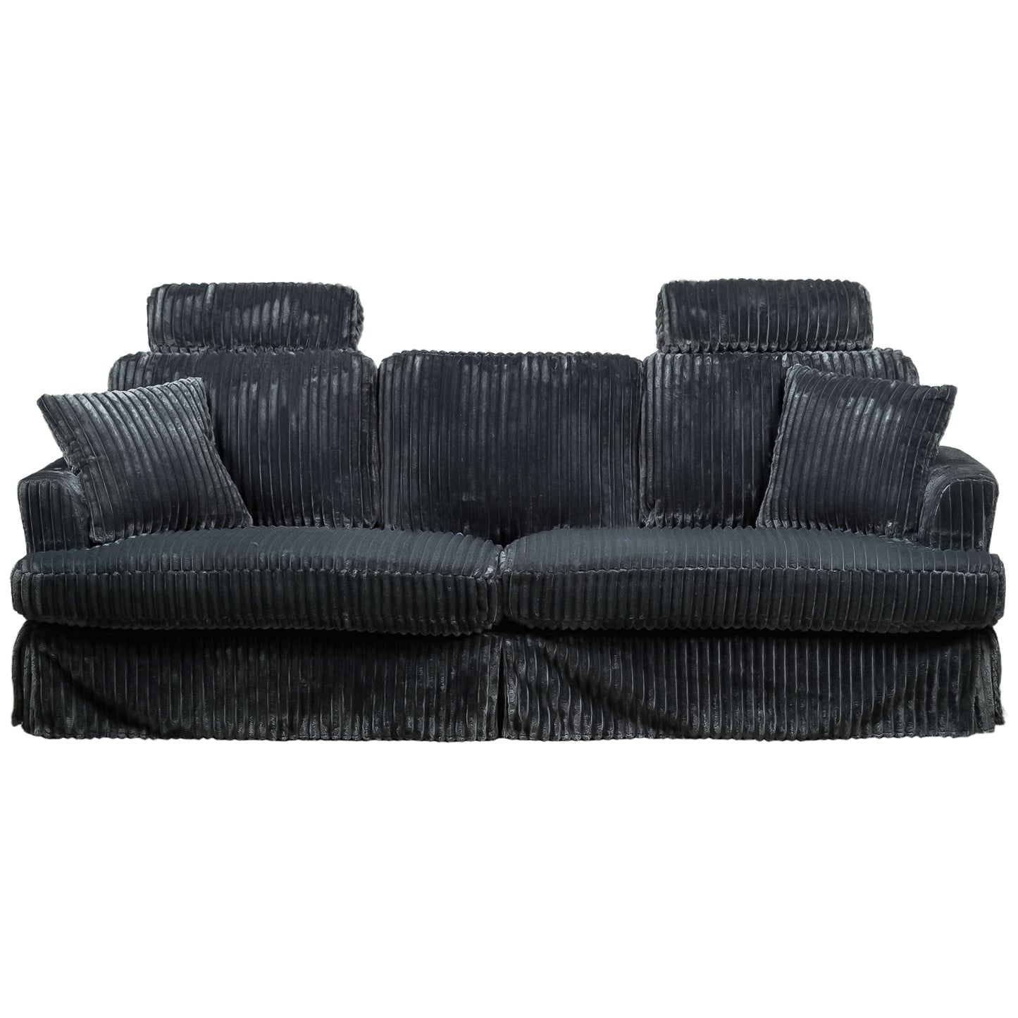 87" Corduroy Couch with Headrest for Living Room, 2 Seater Sofa with 2 Pillow, Loveseat with Spring Cushions - Gray