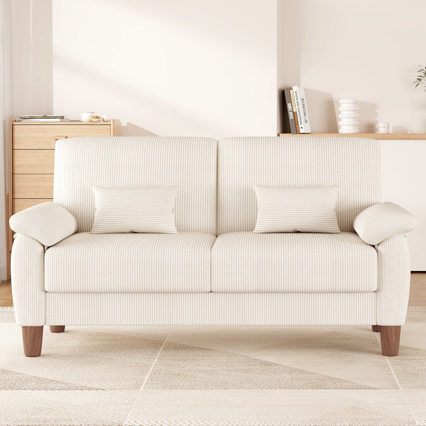 71” Corduroy Sofa for Living Room, AAQZ Small Comfy Couch for Small Space, One Box, Loveseat,Beige