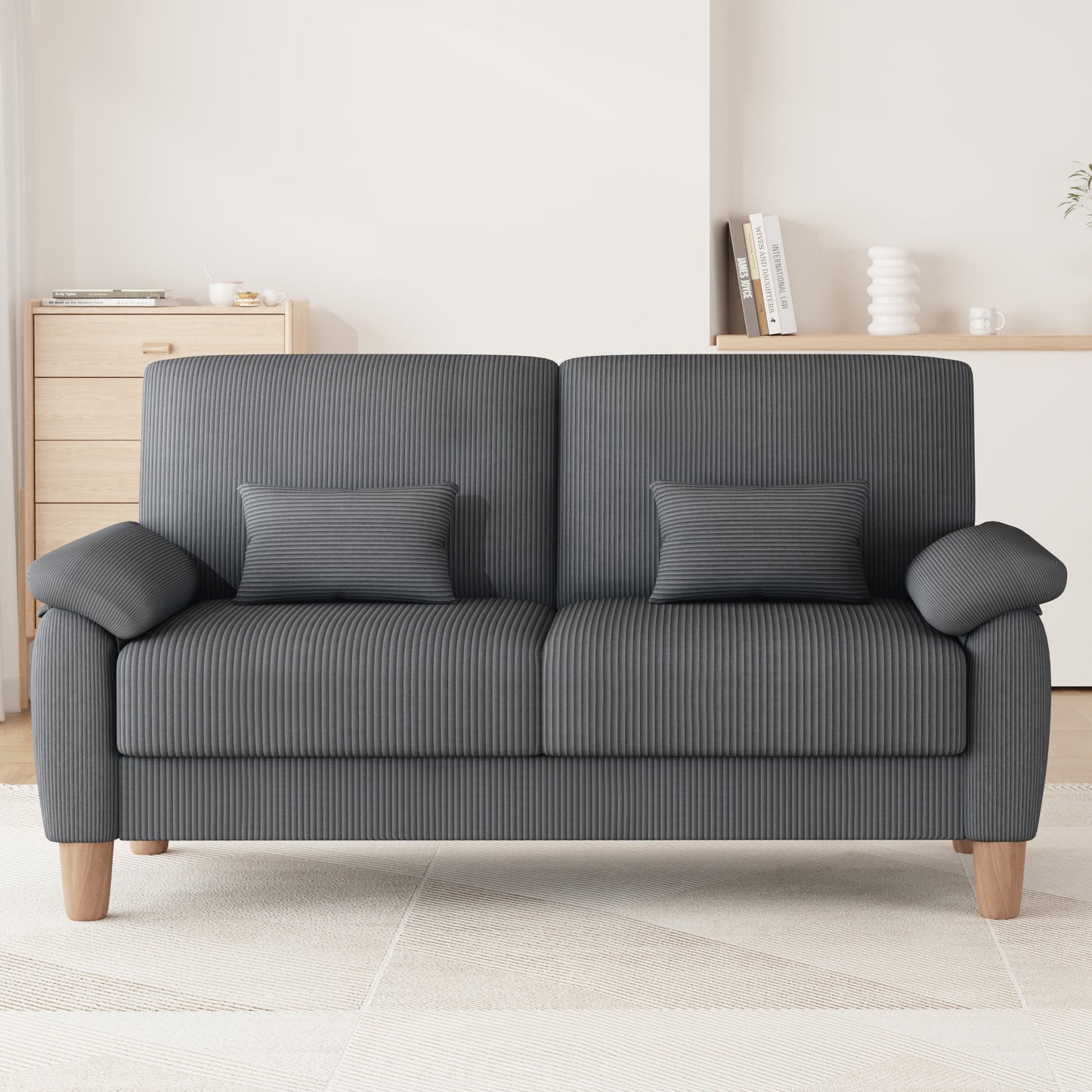 71” Corduroy Sofa for Living Room, AAQZ Small Comfy Couch for Small Space, One Box, Loveseat,Gray