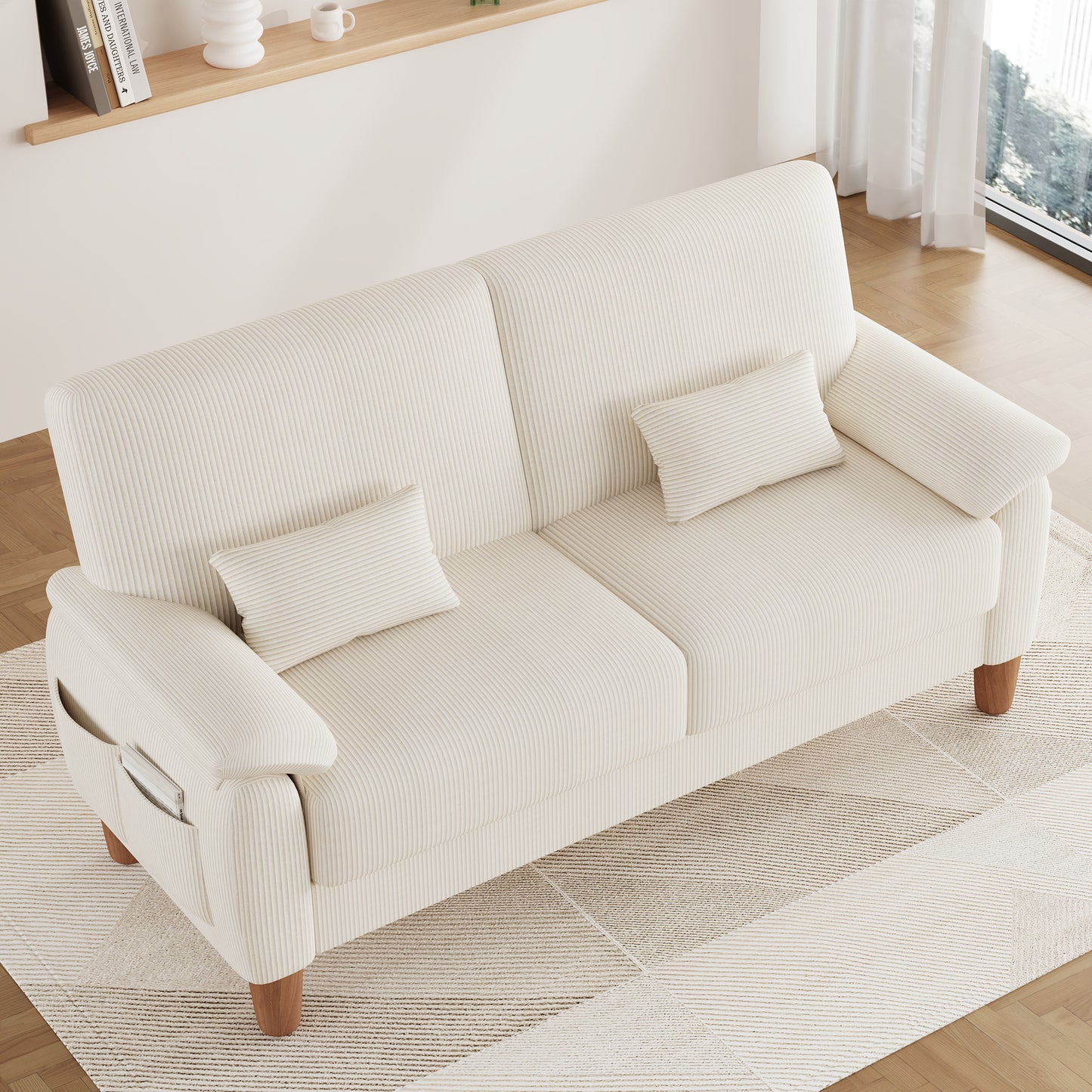 71” Corduroy Sofa for Living Room, AAQZ Small Comfy Couch for Small Space, One Box, Loveseat,Beige