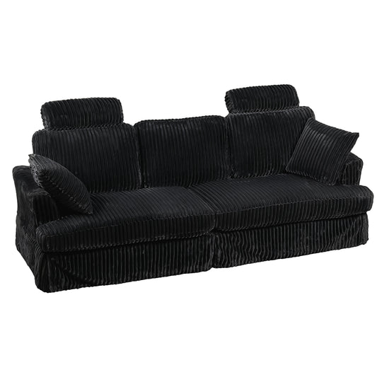 87" Corduroy Couch with Headrest for Living Room, 2 Seater Sofa with 2 Pillow, Loveseat with Spring Cushions - Black
