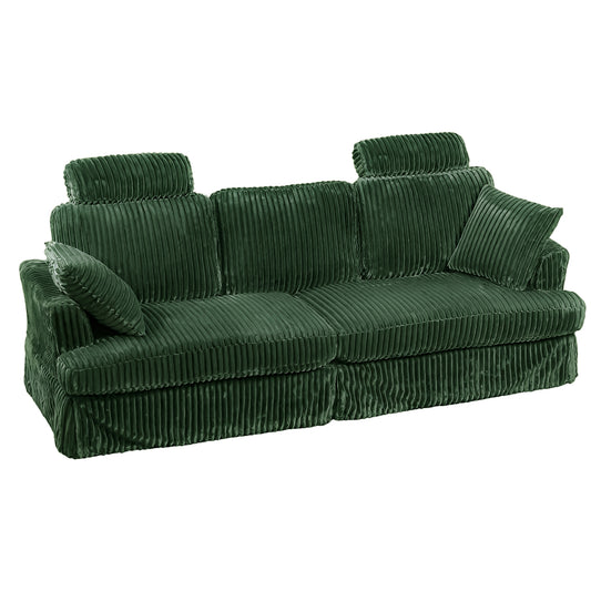 87" Corduroy Couch with Headrest for Living Room, 2 Seater Sofa with 2 Pillow, Loveseat with Spring Cushions - Green
