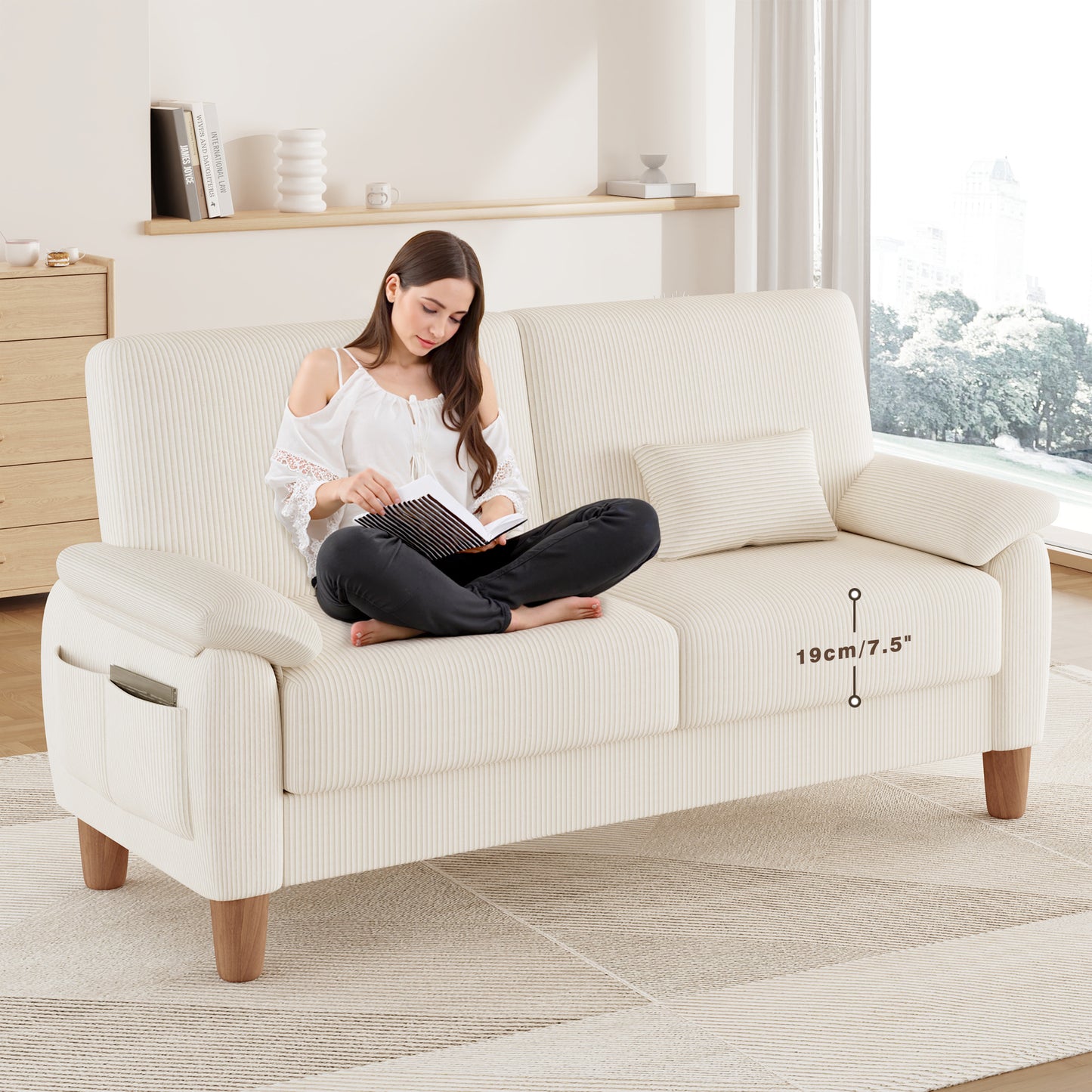 71” Corduroy Sofa for Living Room, AAQZ Small Comfy Couch for Small Space, One Box, Loveseat,Beige