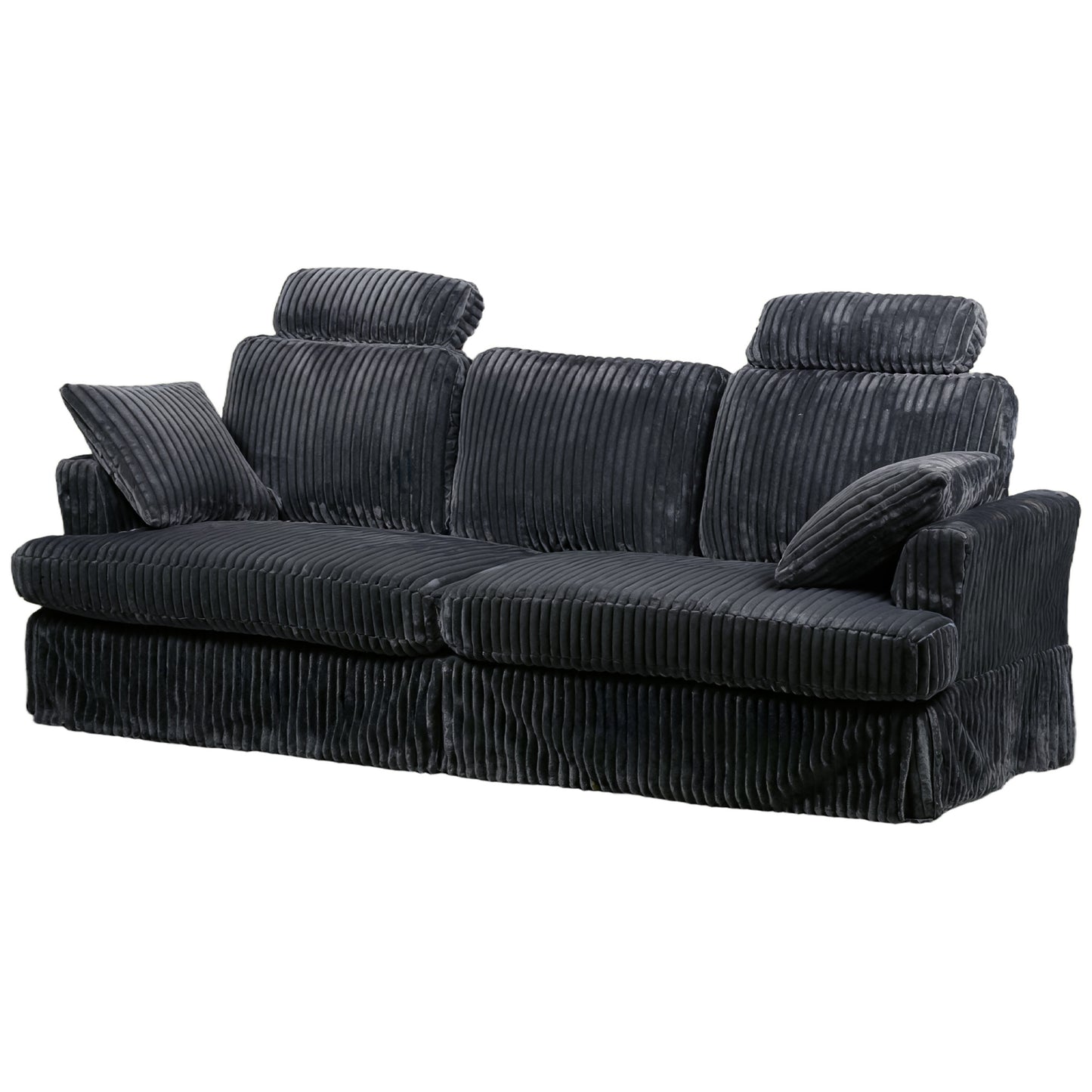 87" Corduroy Couch with Headrest for Living Room, 2 Seater Sofa with 2 Pillow, Loveseat with Spring Cushions - Gray