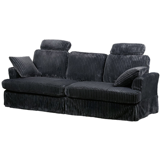 87" Corduroy Couch with Headrest for Living Room, 2 Seater Sofa with 2 Pillow, Loveseat with Spring Cushions - Gray