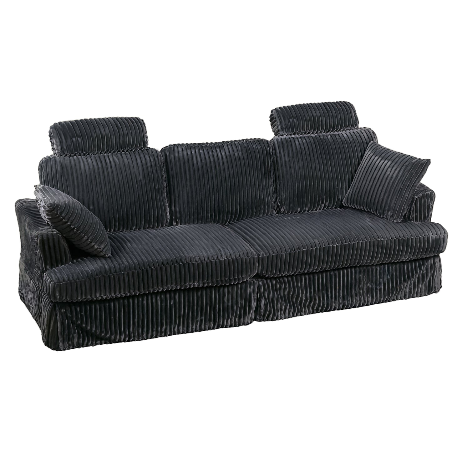 87" Corduroy Couch with Headrest for Living Room, 2 Seater Sofa with 2 Pillow, Loveseat with Spring Cushions - Gray